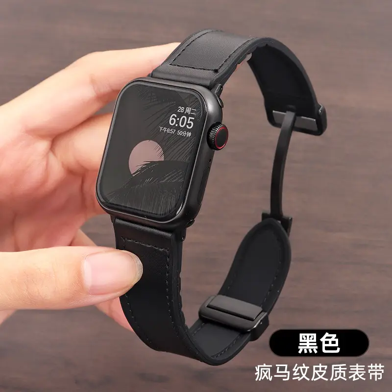 Crazy Horse Leather Magnetic iWatch Strap Black Brown — feature 17
