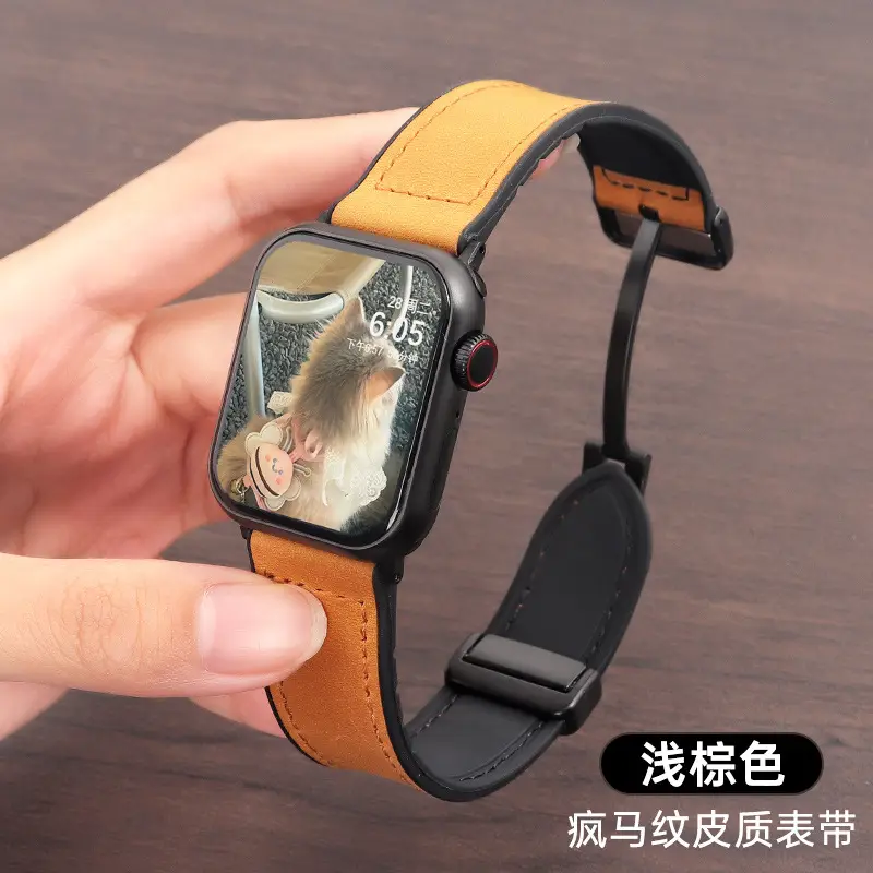 Crazy Horse Leather Magnetic iWatch Strap Black Brown — feature 19