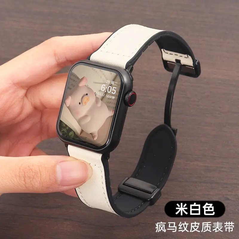 Crazy Horse Leather Magnetic iWatch Strap Black Brown — feature 23