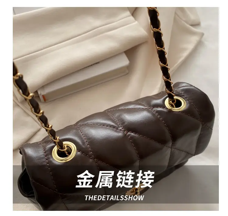 Retro Rhombic Chain Shoulder Bag Maroon 2024 — feature 3