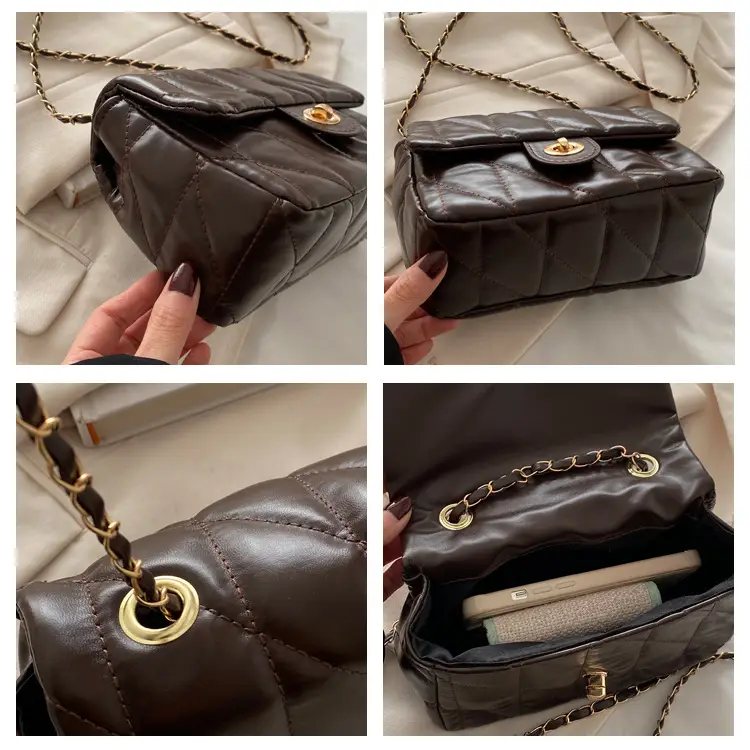 Retro Rhombic Chain Shoulder Bag Maroon 2024 — feature 6