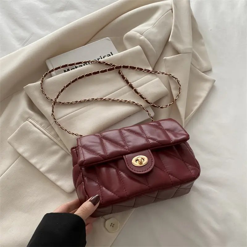 Retro Rhombic Chain Shoulder Bag Maroon 2024 - Image 2