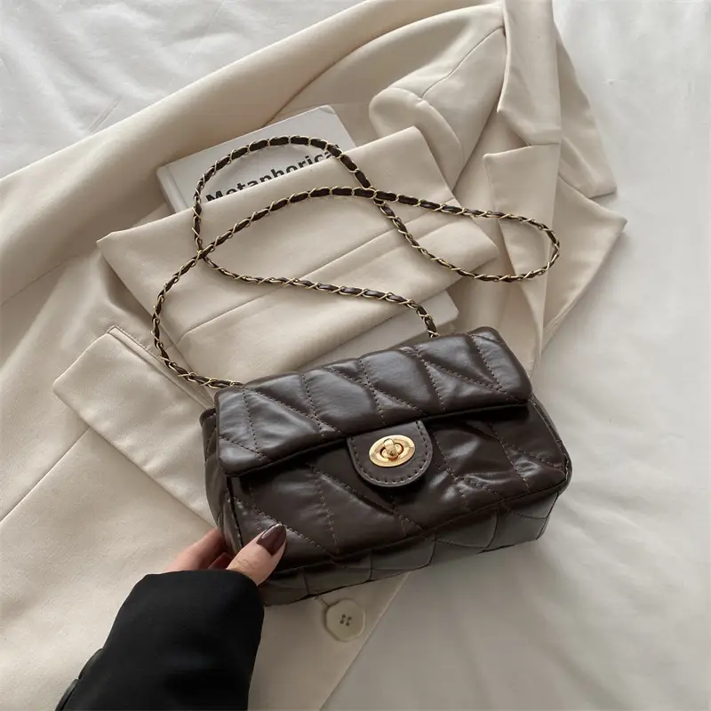 Retro Rhombic Chain Shoulder Bag Maroon 2024 - Image 3