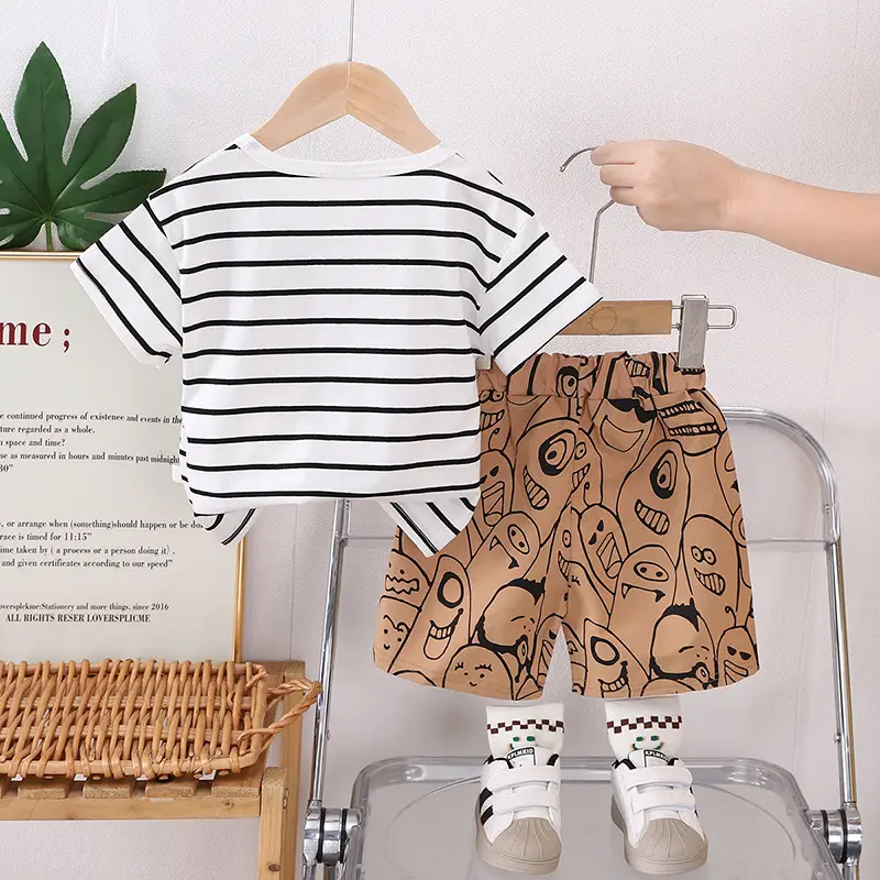 Foreign Trade Boys' Striped T-Shirt Shorts Set 2025 - Image 5