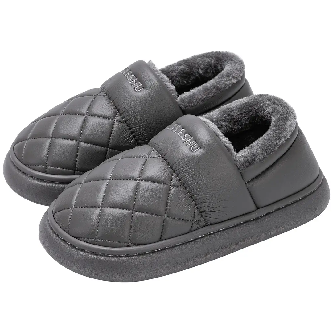 Waterproof cotton slippers men's autumn and winter outer wear bag heel warm middle-aged and elderly non-slip pu leather cotton shoes women's winter - Image 9