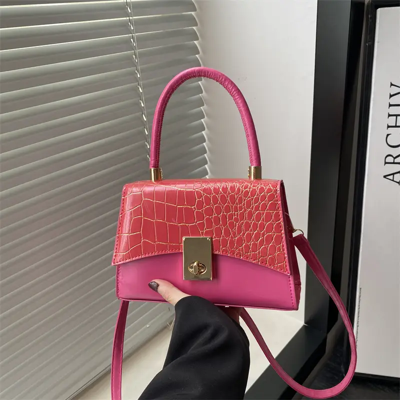 Pink Croc Leather Crossbody Bag 2025 Spring New - Image 9