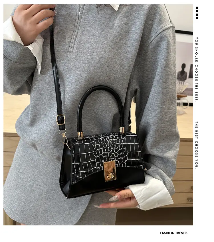 Pink Croc Leather Crossbody Bag 2025 Spring New — feature 1