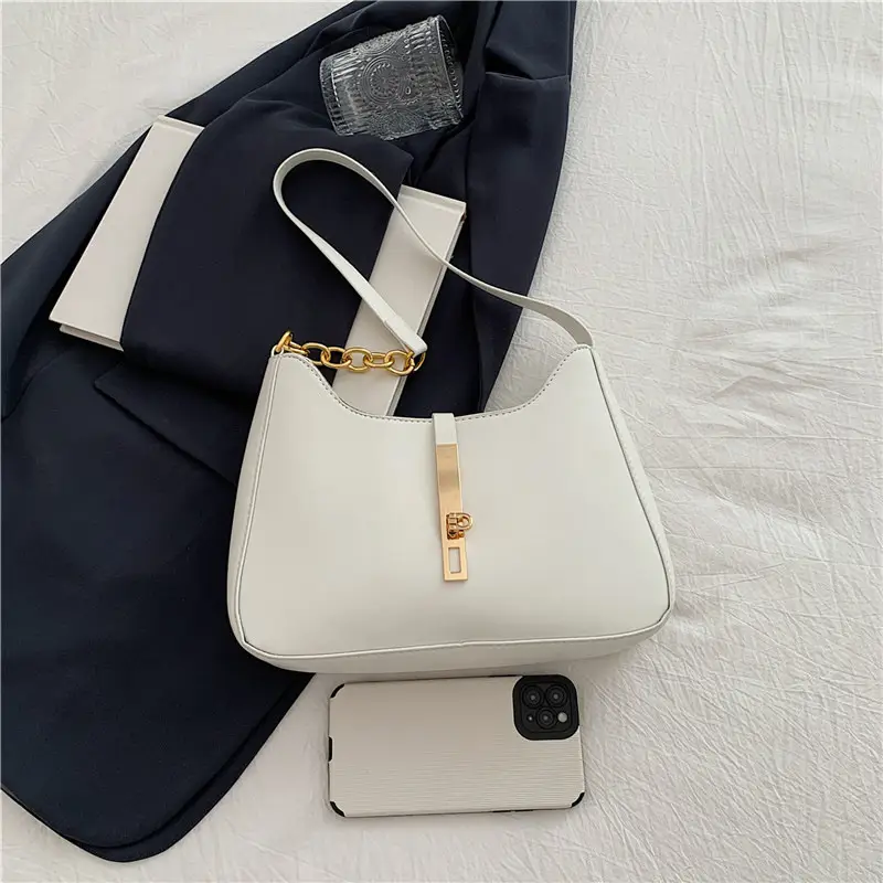 Brown Leather Crossbody Bag with Gold Chain for Women - Image 9