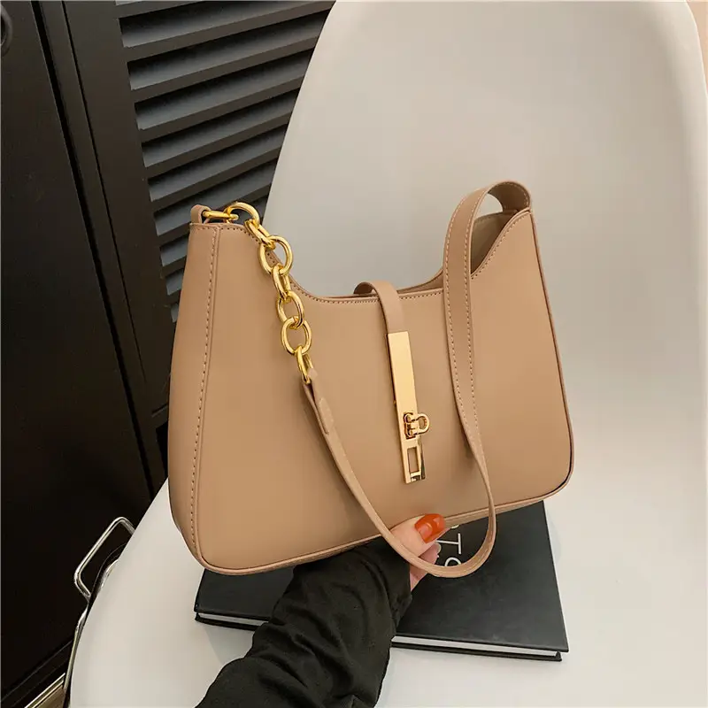 Brown Leather Crossbody Bag with Gold Chain for Women - Image 4