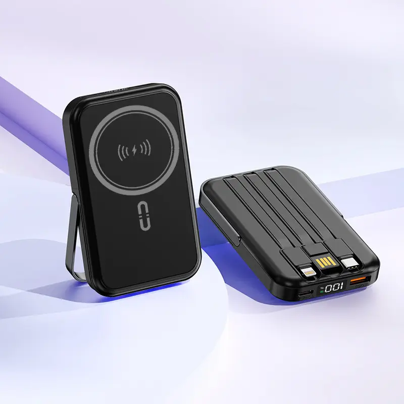 Customized 22.5W Fast Charging Wireless Magsafe Magnetic Power Bank Compact Portable Stand Mobile Power Supply Cross-Border