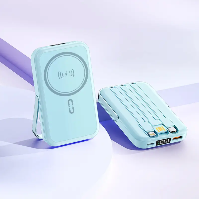 Customized 22.5W Fast Charging Wireless Magsafe Magnetic Power Bank Compact Portable Stand Mobile Power Supply Cross-Border
