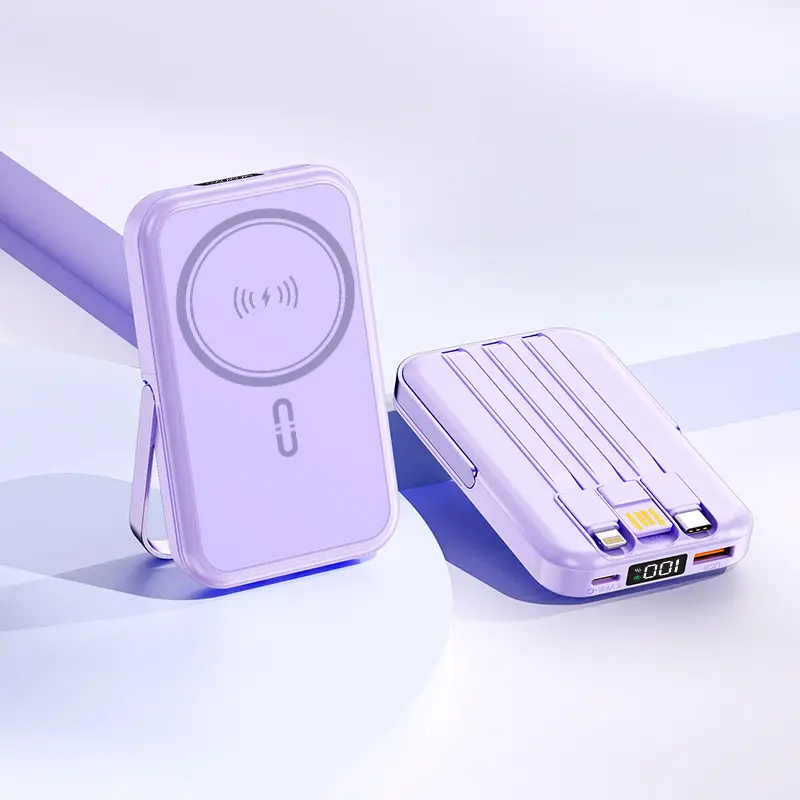 Customized 22.5W Fast Charging Wireless Magsafe Magnetic Power Bank Compact Portable Stand Mobile Power Supply Cross-Border