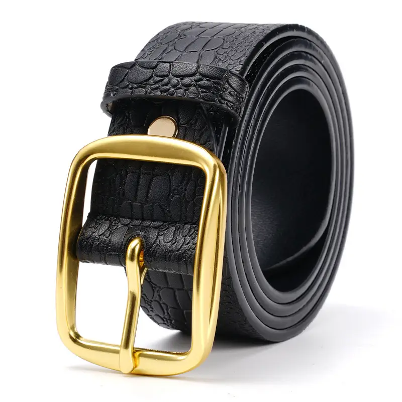 Men's Brown Croc Leather Belt with Gold Buckle - Image 3