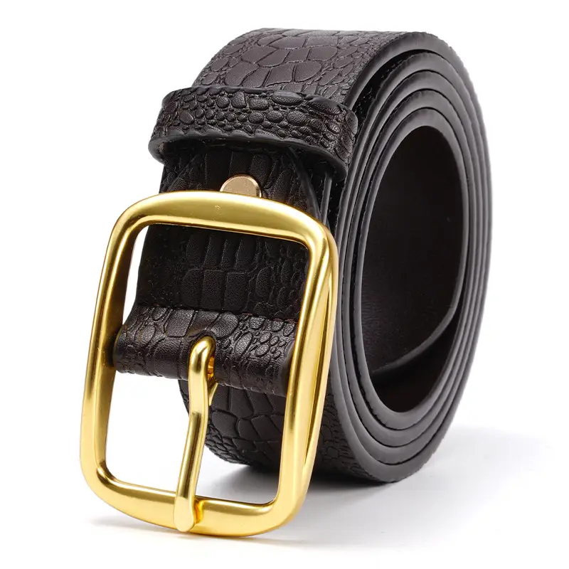 Men's Brown Croc Leather Belt with Gold Buckle - Image 4