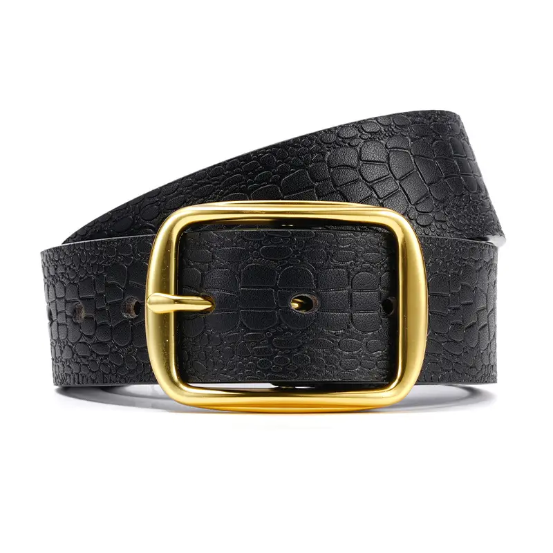Men's Brown Croc Leather Belt with Gold Buckle - Image 6