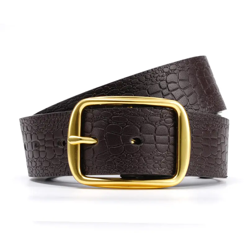 Men's Brown Croc Leather Belt with Gold Buckle - Image 7