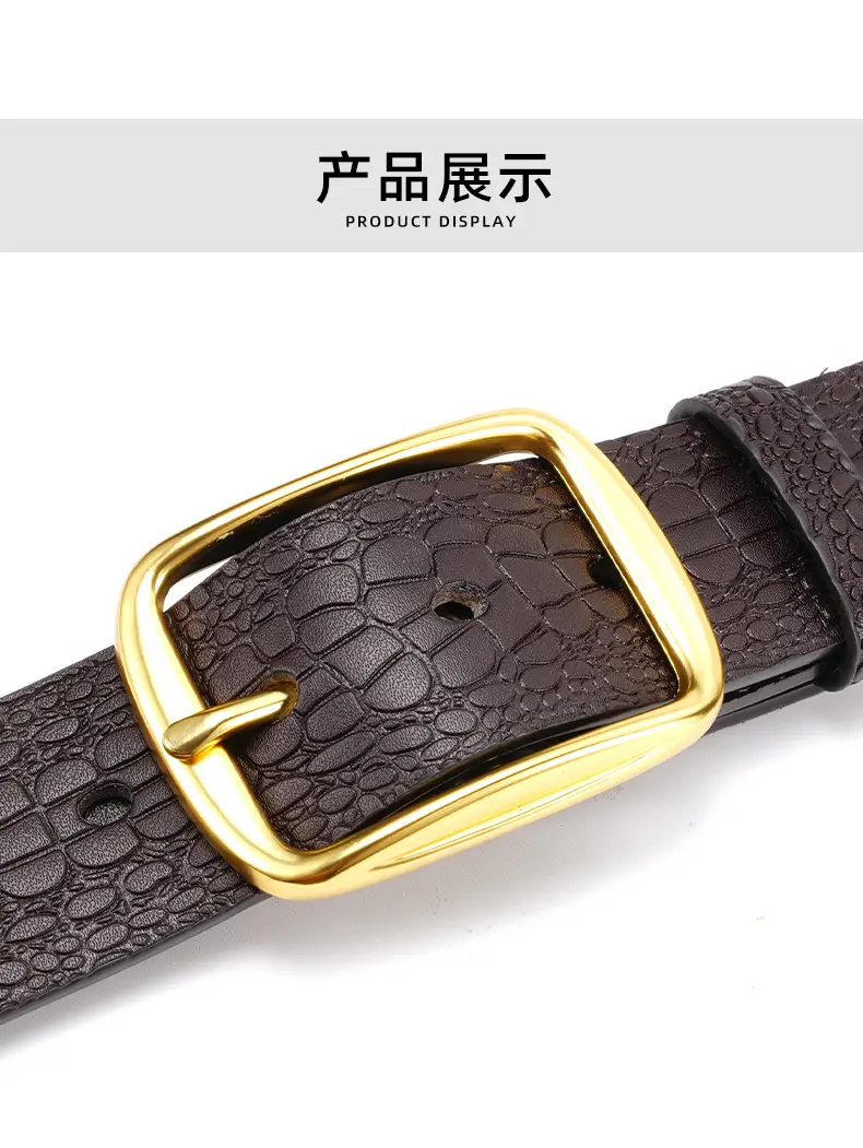 Men's Brown Croc Leather Belt with Gold Buckle — feature 10