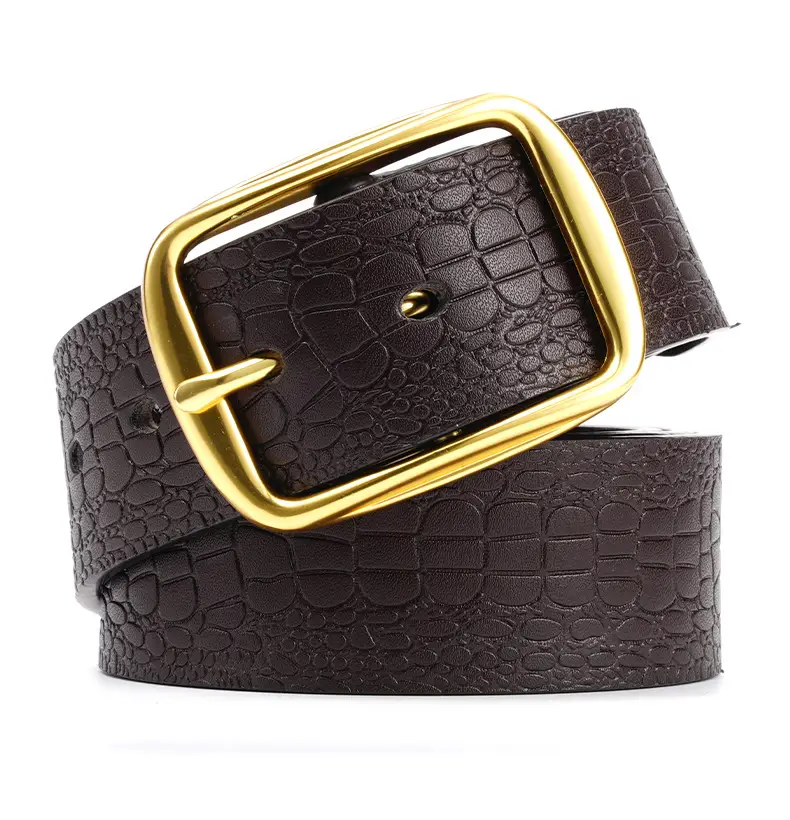 Men's Brown Croc Leather Belt with Gold Buckle — feature 11