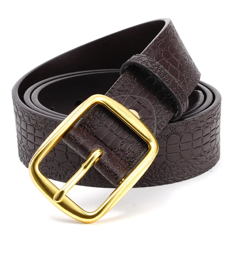 Men's Brown Croc Leather Belt with Gold Buckle — feature 12