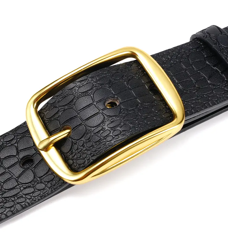 Men's Brown Croc Leather Belt with Gold Buckle — feature 13