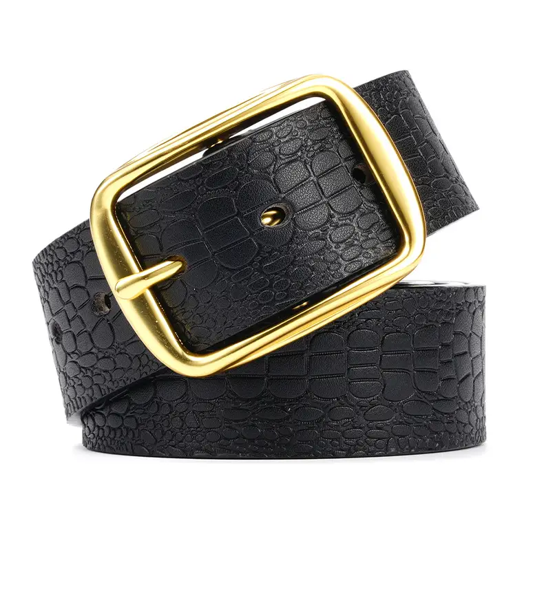 Men's Brown Croc Leather Belt with Gold Buckle — feature 14