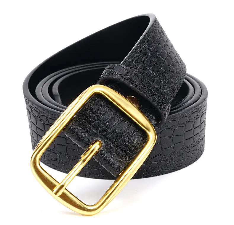 Men's Brown Croc Leather Belt with Gold Buckle — feature 15