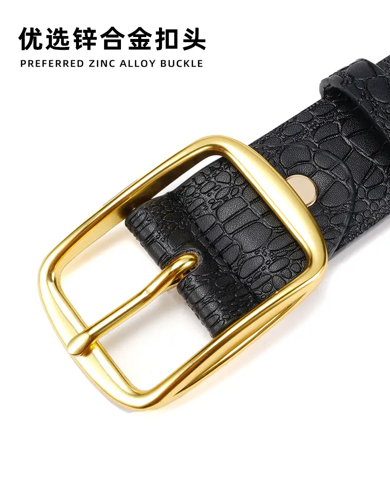 Men's Brown Croc Leather Belt with Gold Buckle — feature 2