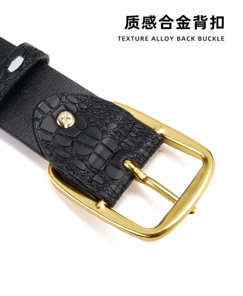 Men's Brown Croc Leather Belt with Gold Buckle — feature 3