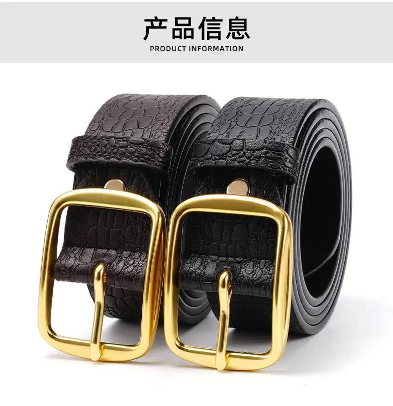 Men's Brown Croc Leather Belt with Gold Buckle — feature 4