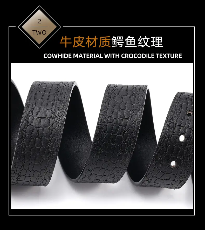 Men's Brown Croc Leather Belt with Gold Buckle — feature 8