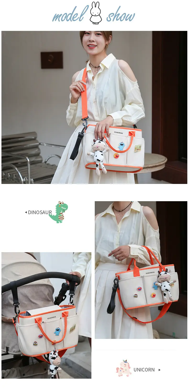 Large Capacity Baby Bag with Cat & Dragon Design — feature 22