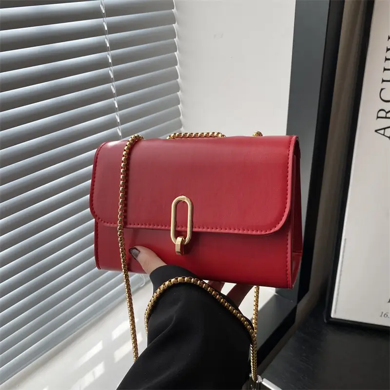 Red French Style Small Square Shoulder Bag for Women - Image 5
