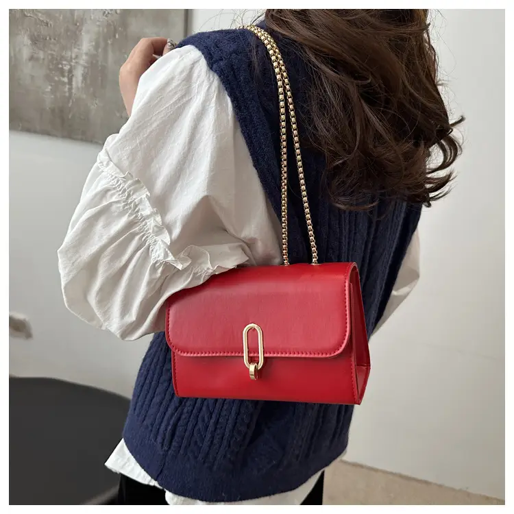 Red French Style Small Square Shoulder Bag for Women — feature 11