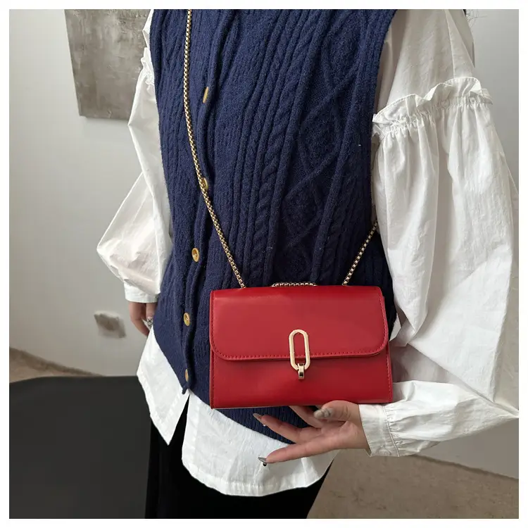 Red French Style Small Square Shoulder Bag for Women — feature 12