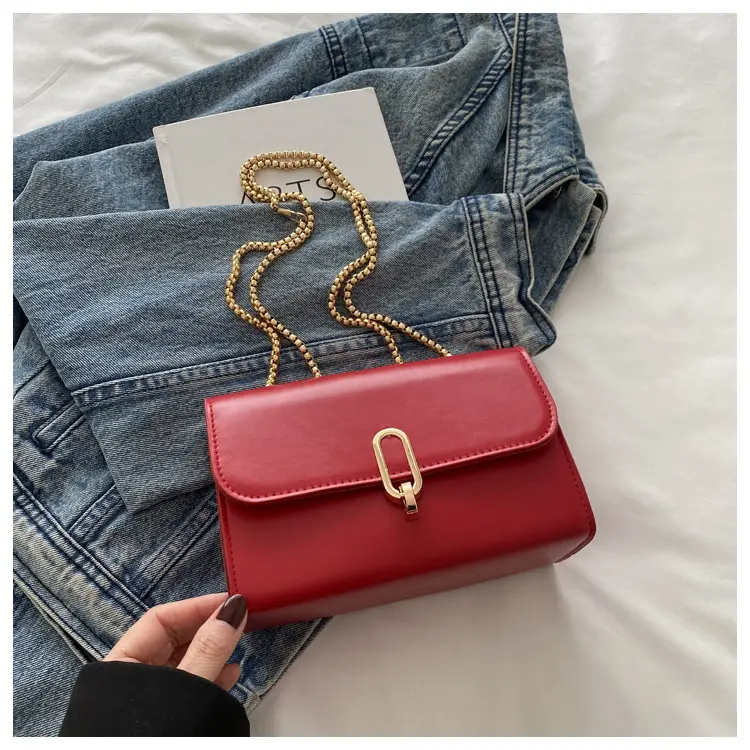 Red French Style Small Square Shoulder Bag for Women — feature 22