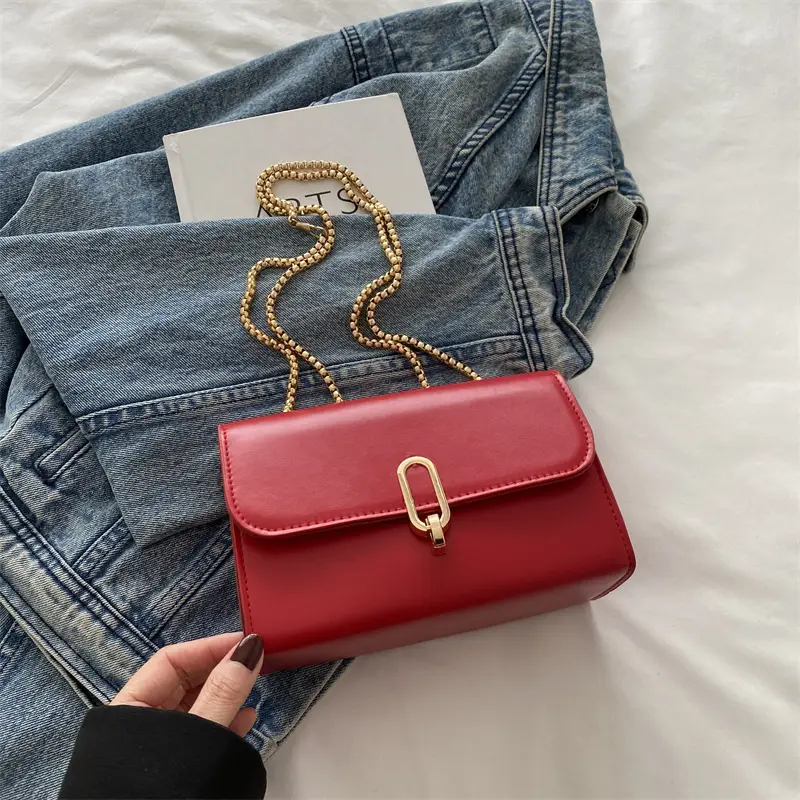 Red French Style Small Square Shoulder Bag for Women - Image 4