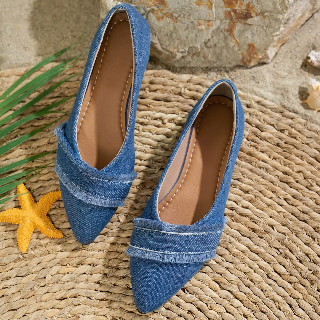Women's Flat Shoes, Fashionable Large Size New Style, Spring and Autumn Shallow Mouth Denim Pointed Toe Women's Shoes, Low Heel Versatile Work Shoes, Comfortable — feature 5