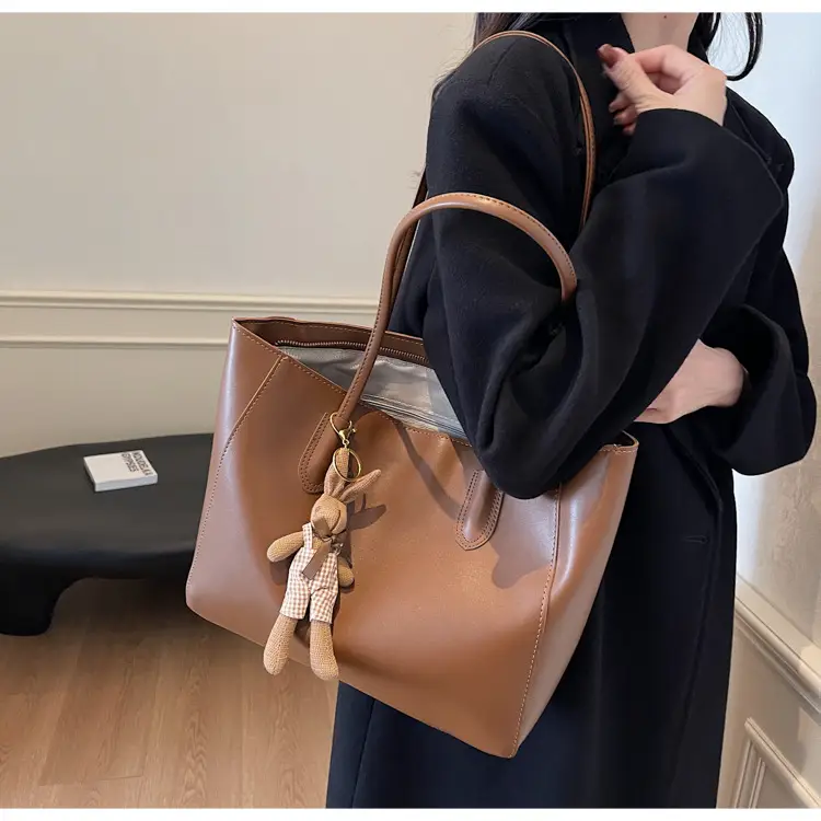 White Leather Tote Bag with Charm for Women — feature 10