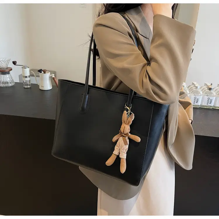 White Leather Tote Bag with Charm for Women — feature 12