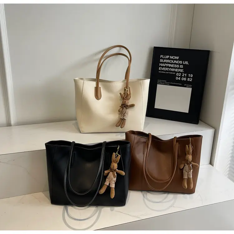 White Leather Tote Bag with Charm for Women — feature 18