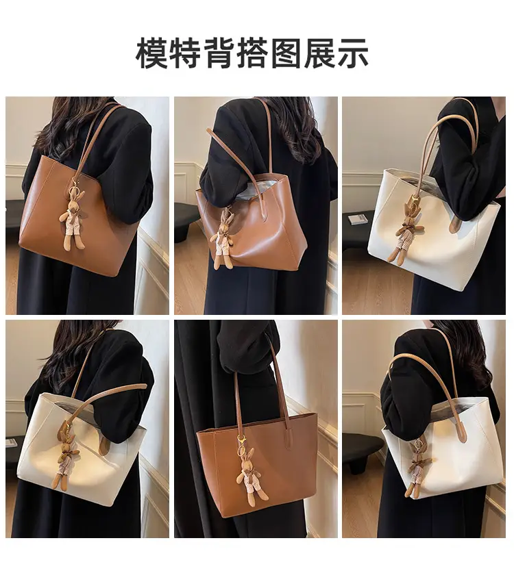 White Leather Tote Bag with Charm for Women — feature 3