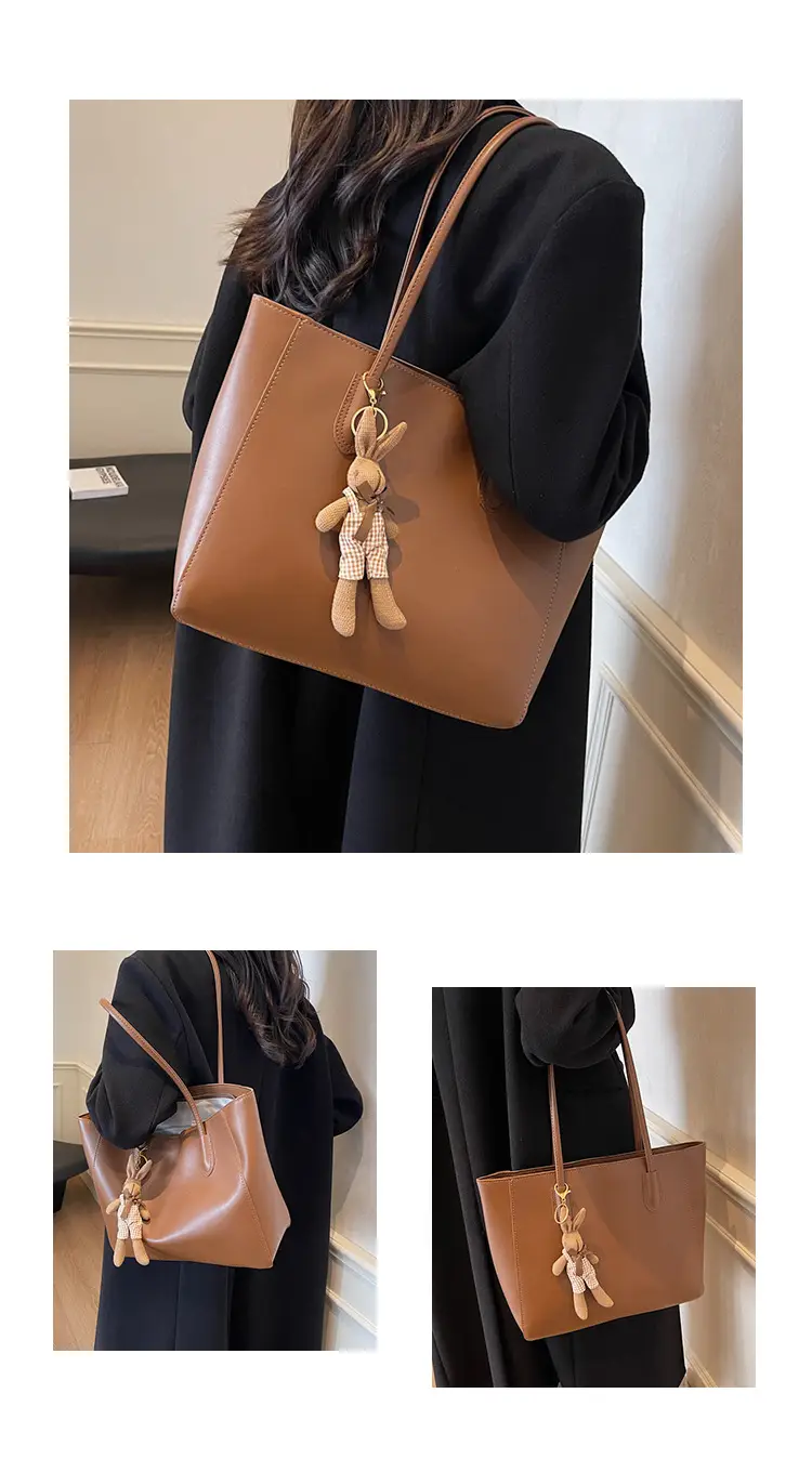 White Leather Tote Bag with Charm for Women — feature 4
