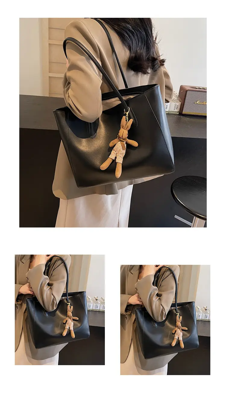 White Leather Tote Bag with Charm for Women — feature 5