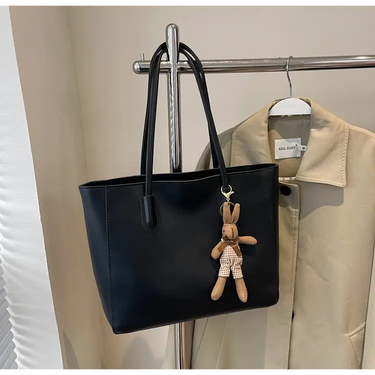 White Leather Tote Bag with Charm for Women — feature 9