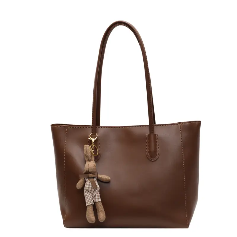 White Leather Tote Bag with Charm for Women - Image 2