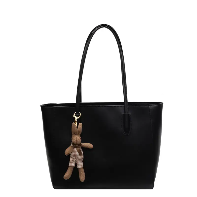 White Leather Tote Bag with Charm for Women - Image 3