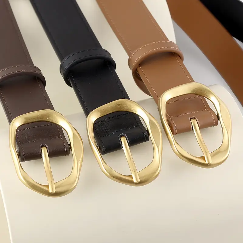 Brown Leather Belt with Gold Buckle for Women - Image 8
