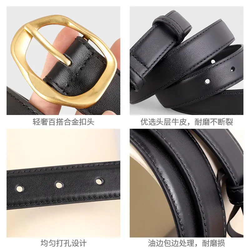 Brown Leather Belt with Gold Buckle for Women - Image 9