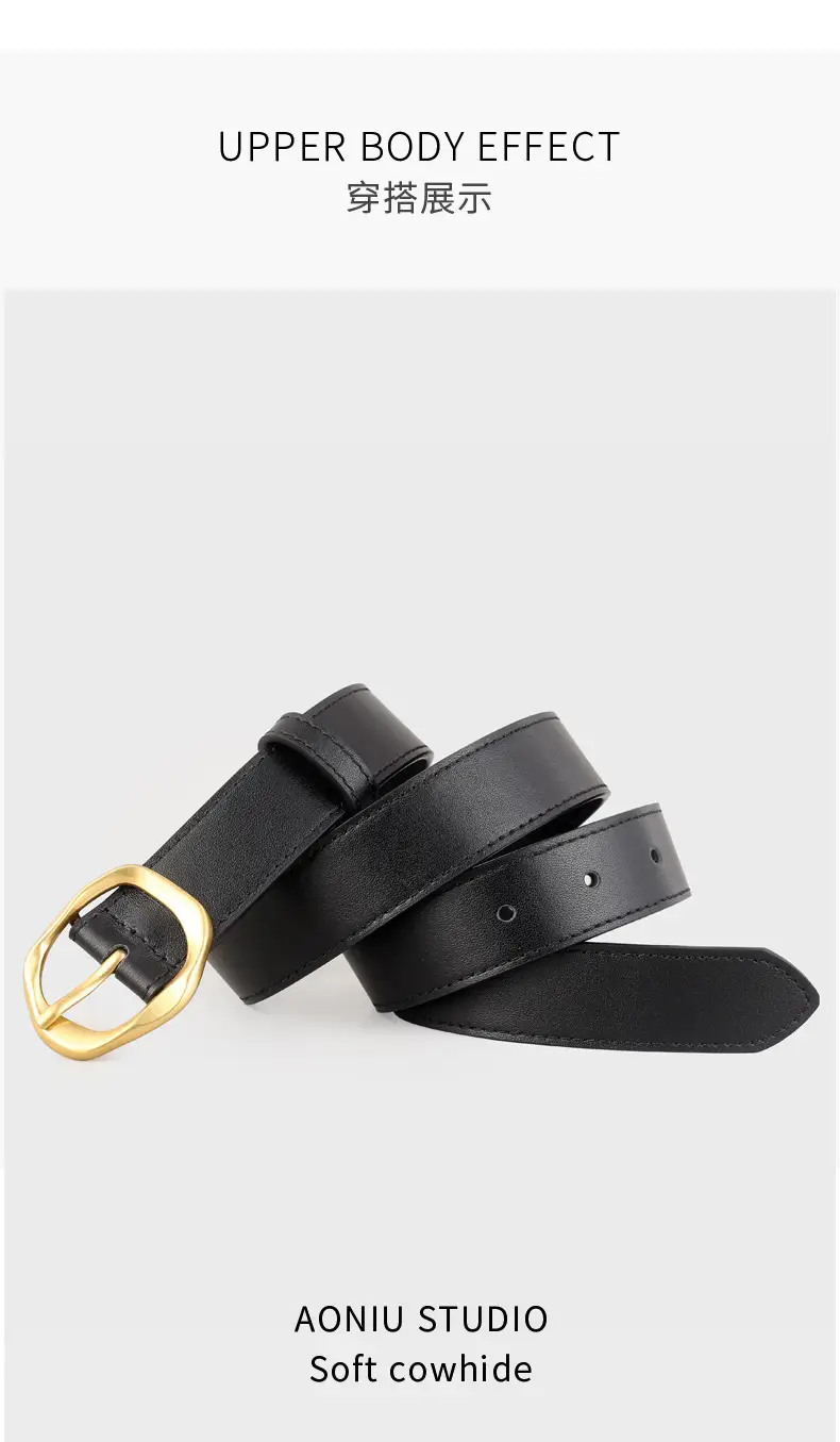 Brown Leather Belt with Gold Buckle for Women — feature 11