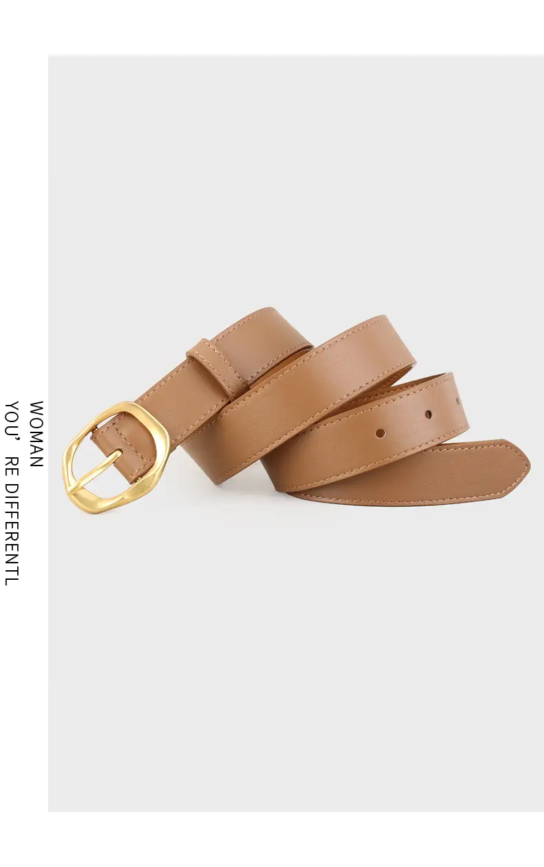 Brown Leather Belt with Gold Buckle for Women — feature 12
